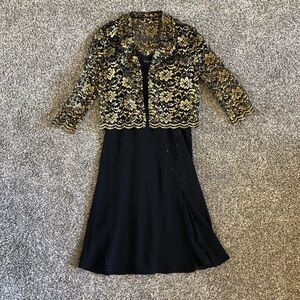 Vintage Jones New York‎ Dress Size 6 Black with Gold Lace Cardigan
